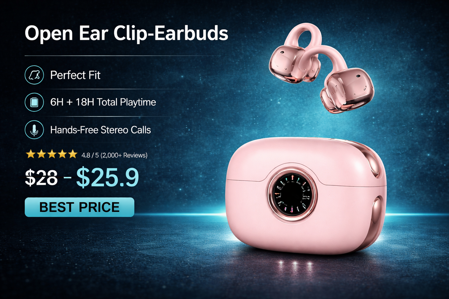 A80 Open-Ear Clip Earbuds – No Pressure Fit, Stay-Secure Comfort & Powerful Sound