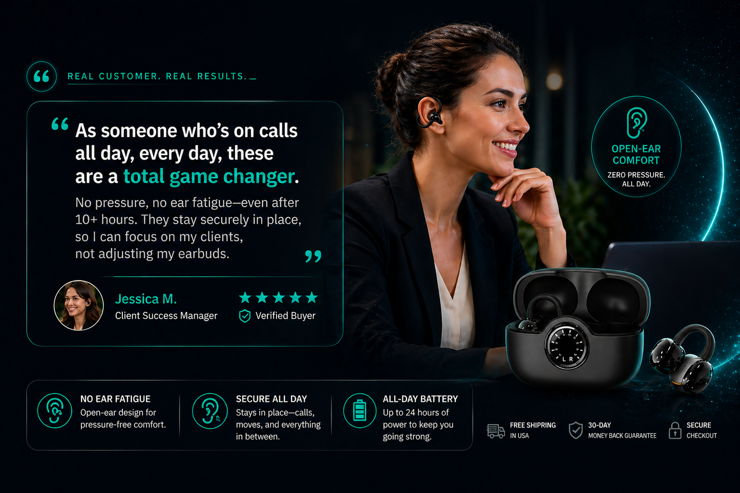 A80 Open-Ear Clip Earbuds – No Pressure Fit, Stay-Secure Comfort & Powerful Sound