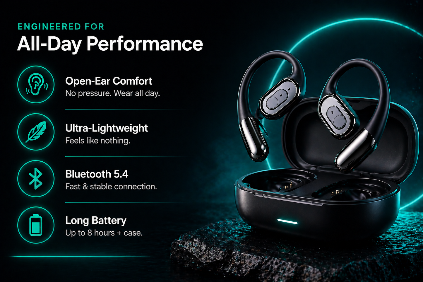 Q80 Open-Ear Wireless Earbuds Secure Fit • All-Day Comfort • Clear Calls