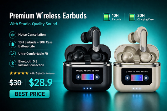 V8 Pro Smart Touch Wireless Earbuds with Noise Cancellation & LED Display