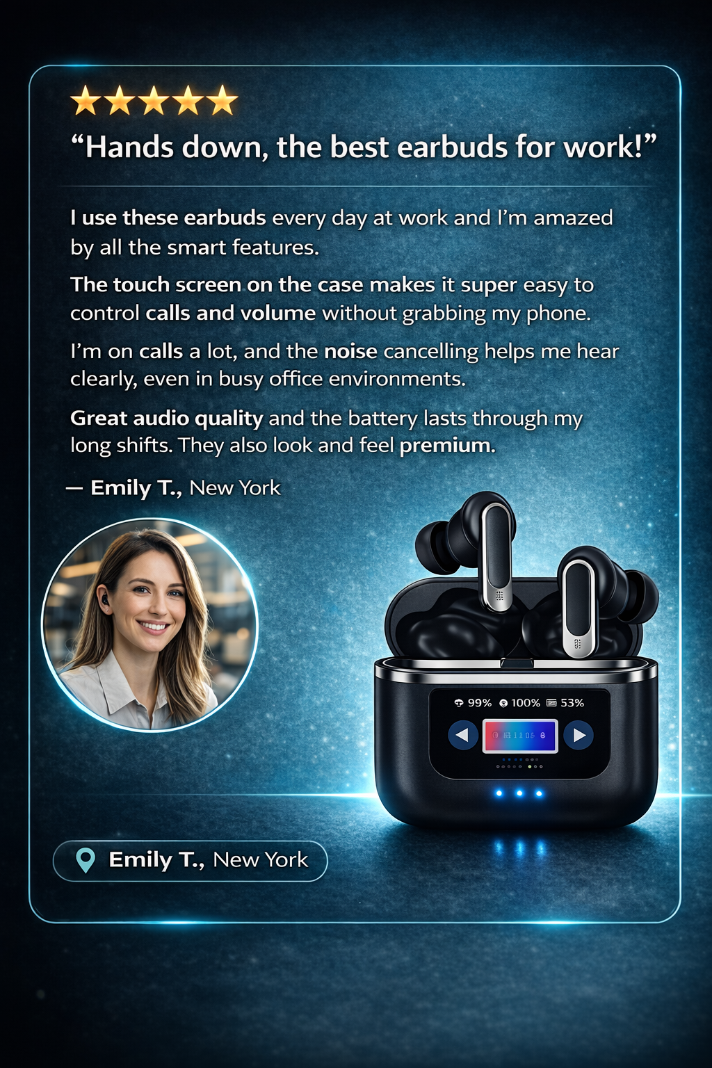 V8 Pro Smart Touch Wireless Earbuds with Noise Cancellation & LED Display