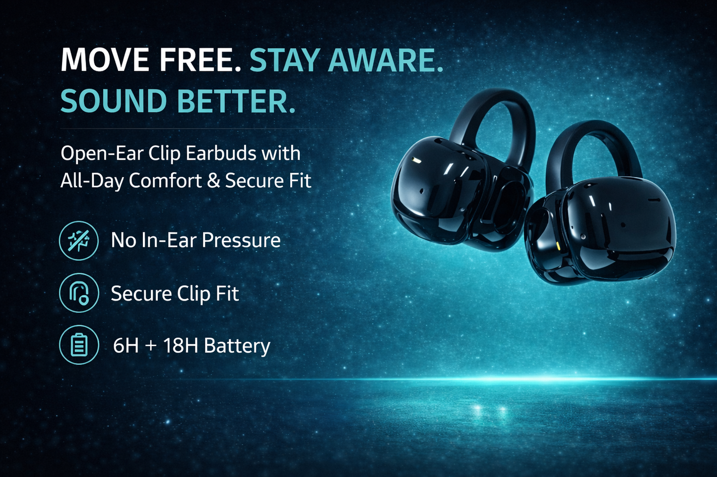 A80 Open-Ear Clip Earbuds – No Pressure Fit, Stay-Secure Comfort & Powerful Sound