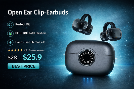 A80 Open-Ear Clip Earbuds – No Pressure Fit, Stay-Secure Comfort & Powerful Sound