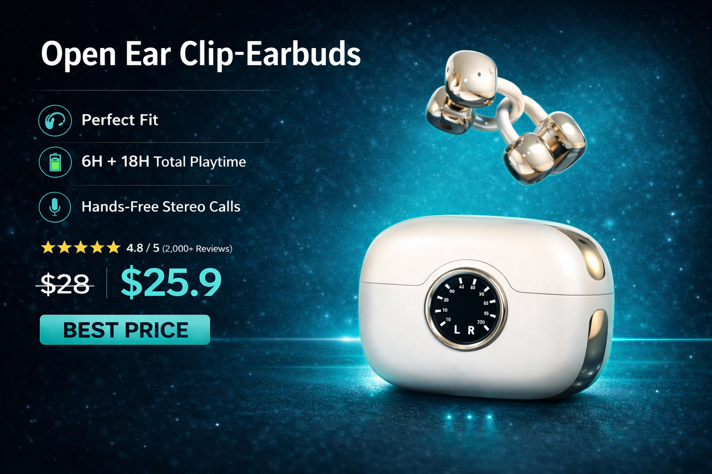 A80 Open-Ear Clip Earbuds – No Pressure Fit, Stay-Secure Comfort & Powerful Sound