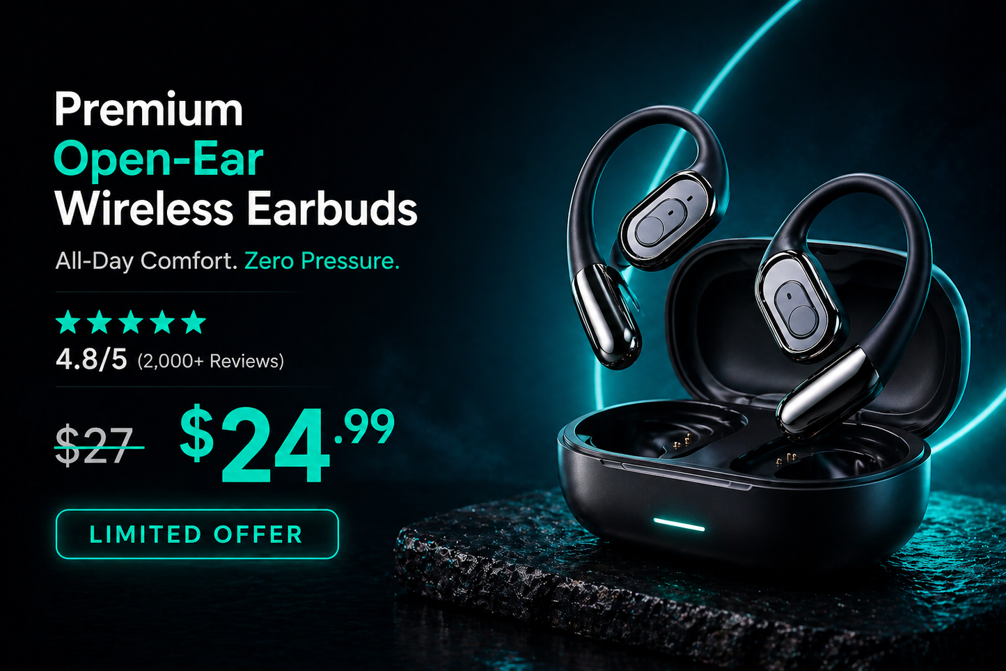 Q80 Open-Ear Wireless Earbuds Secure Fit • All-Day Comfort • Clear Calls