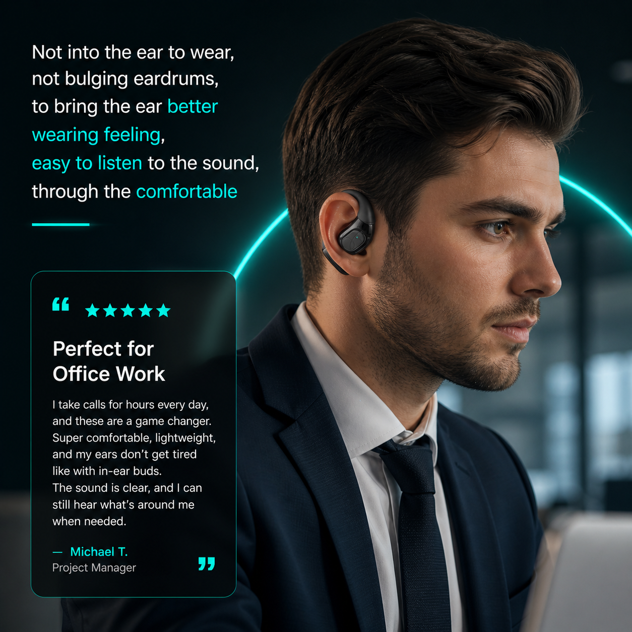 Q80 Open-Ear Wireless Earbuds Secure Fit • All-Day Comfort • Clear Calls